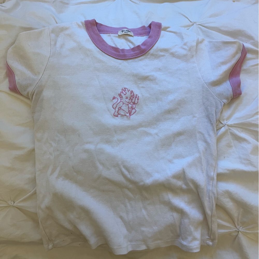 Brandy Melville White and Pink Ringer Crop Top